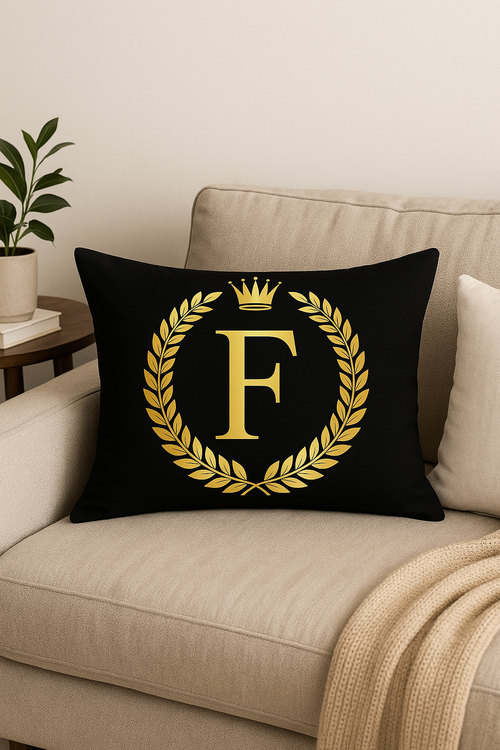 housse de coussin décorative motif lettres noires dorées - vue 2 sur 2