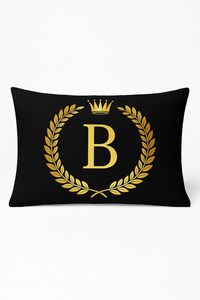 housse de coussin décorative motif lettres noires et dorées