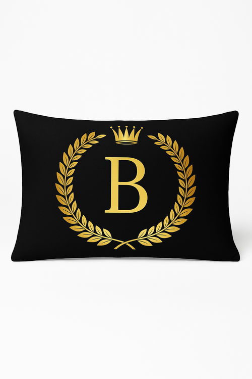 housse de coussin décorative motif lettres noires et dorées