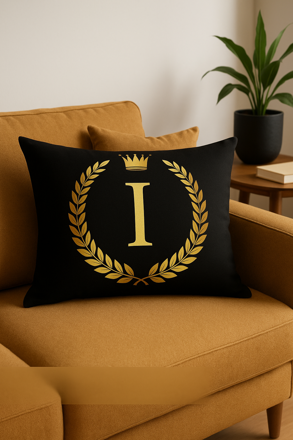 housse de coussin décorative motif lettres noires et dorées - vue 2 sur 2
