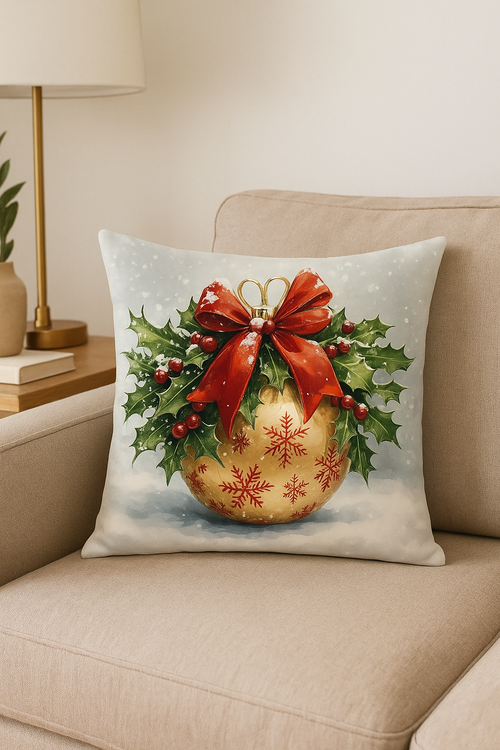 housse de coussin décorative motif père noël et cloches - vue 2 sur 2