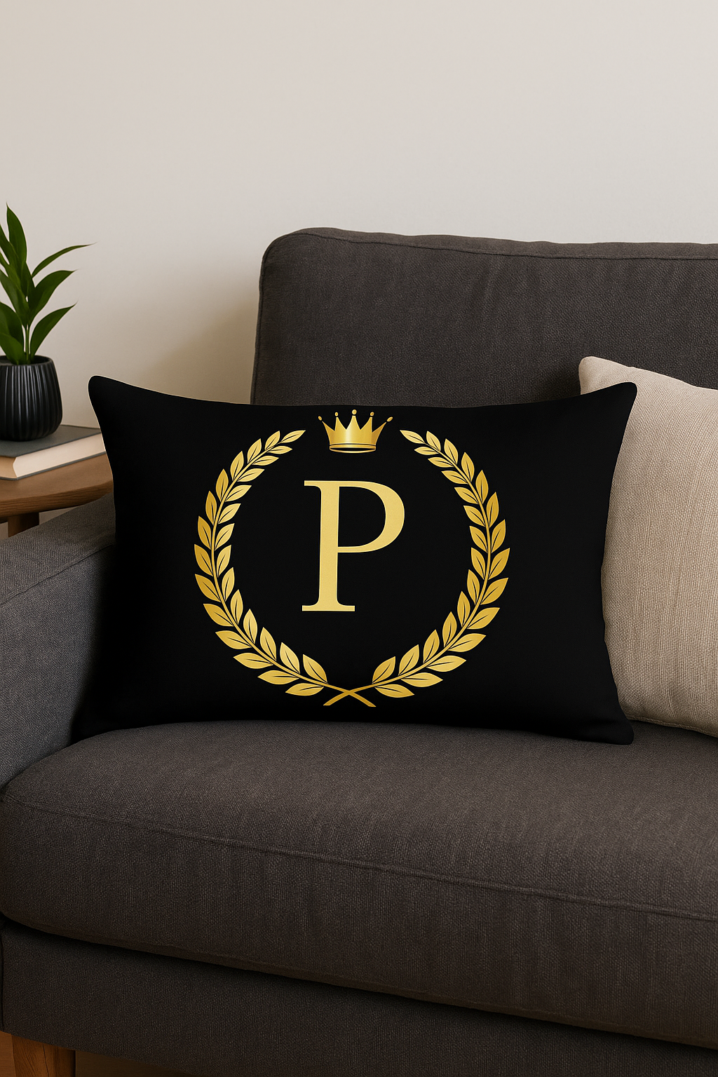 housse de coussin décorative motifs lettres noires dorées - vue 3 sur 2