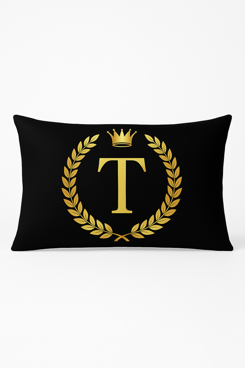 housse de coussin décorative motifs lettres noires dorées