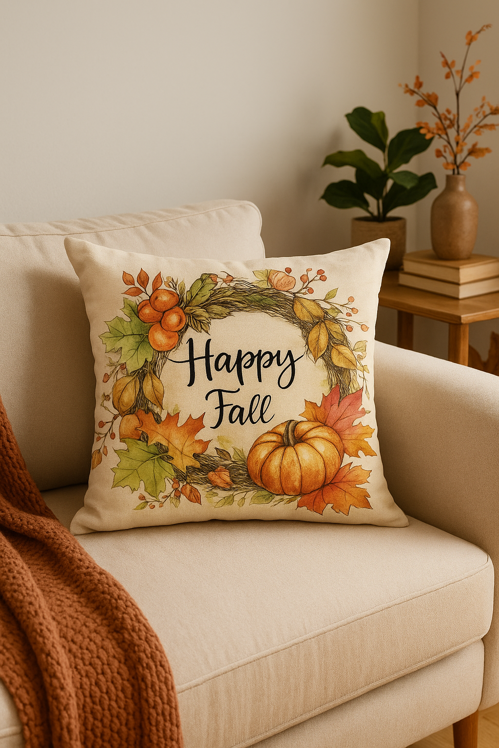 housse de coussin écureuil et citrouille automnale décorative