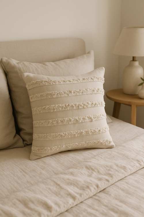 housse de coussin en coton et lin broderie 3D pour canapé-lit