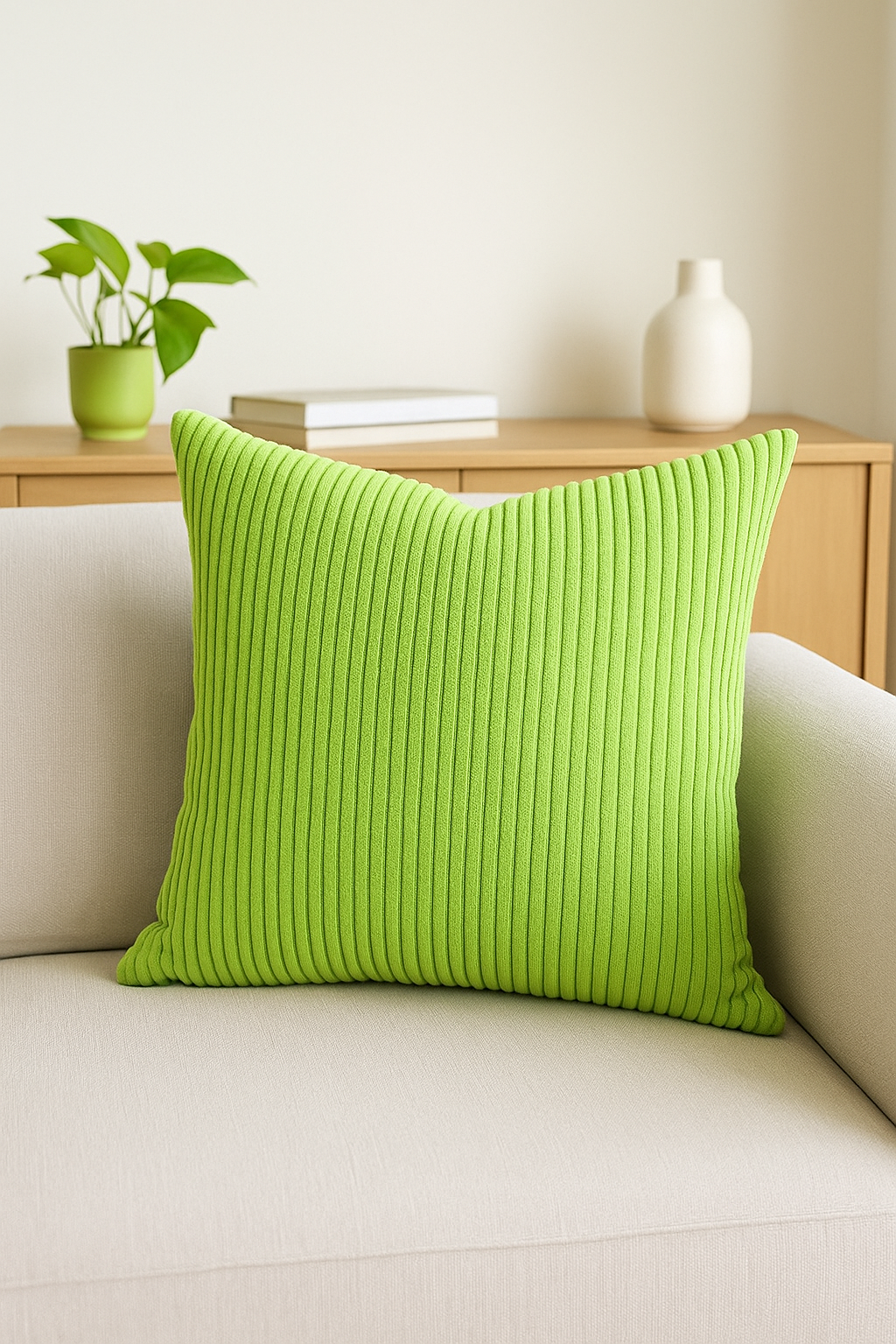 housse de coussin en velours côtelé rayé disponible en plusieurs tailles - vue 3 sur 2