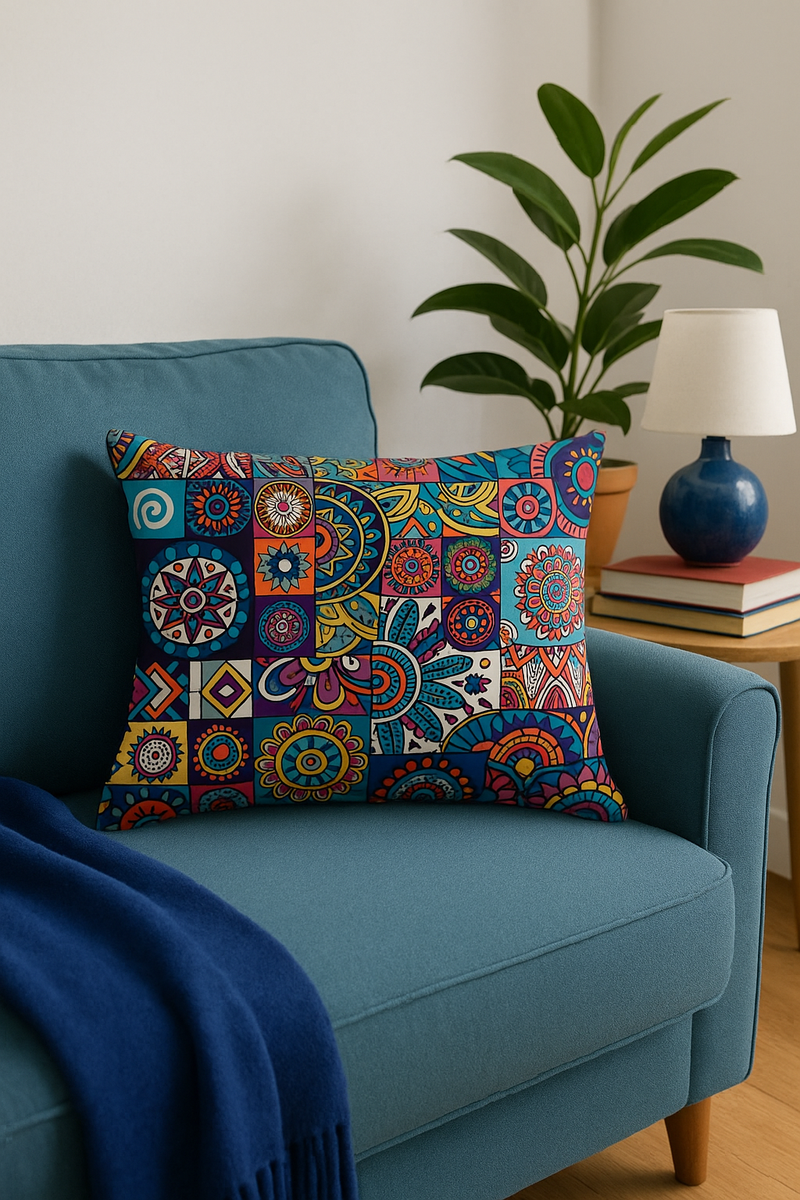 housse de coussin ethnique vintage motif mandala décoratif