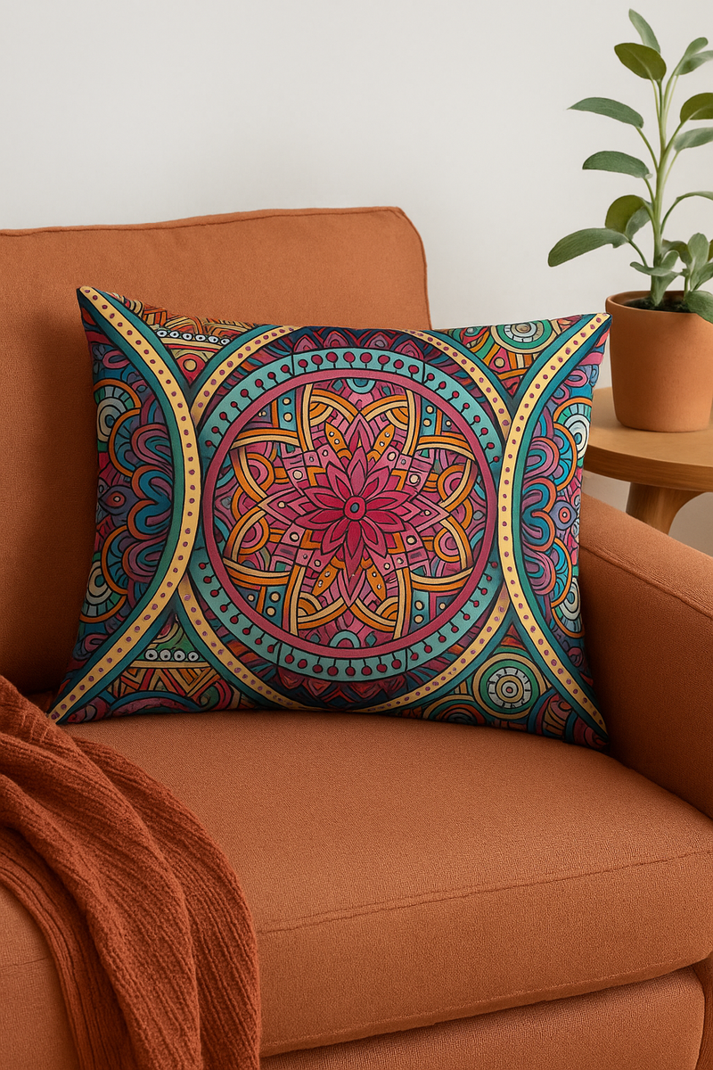 housse de coussin ethnique vintage motif mandala décoratif