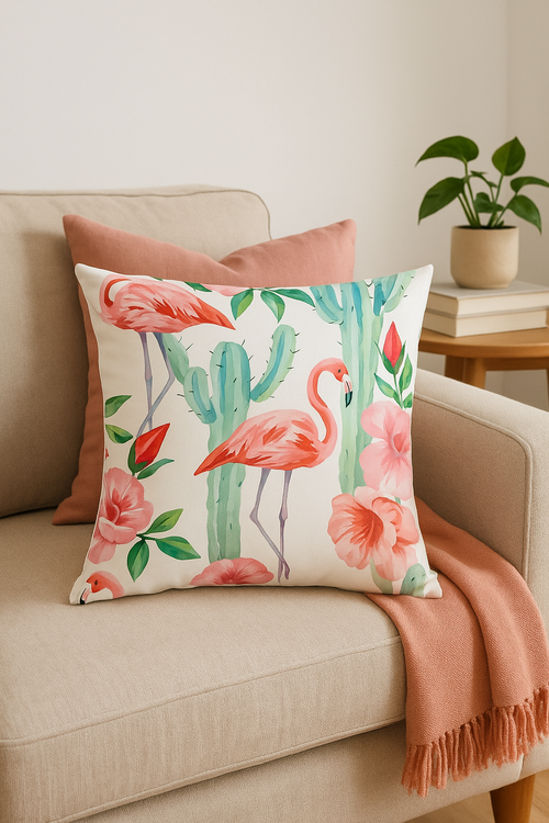 housse de coussin flamant rose tropical 45 cm pour décor créatif - vue 2 sur 2