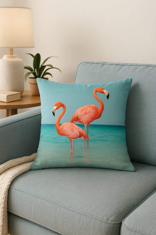 housse de coussin flamant rose tropical 45x45 cm décoratif - vue 2 sur 2