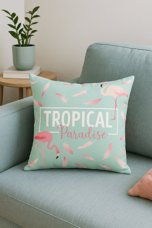 housse de coussin flamant rose tropical 45x45 cm décoratif pour canapé