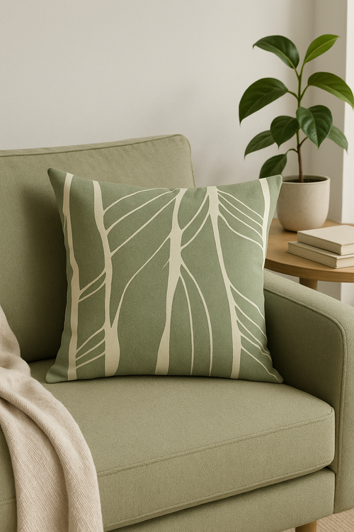 housse de coussin floral vert style abstrait imprimé sur une seule face - vue 2 sur 2