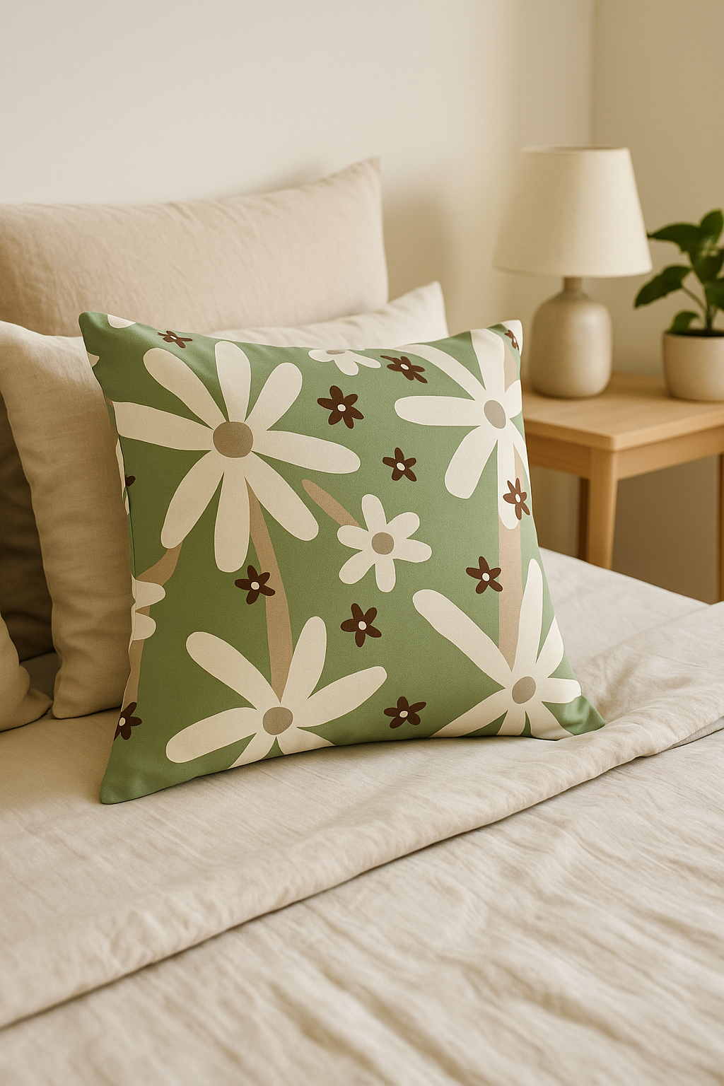 housse de coussin floral vert style abstrait imprimé sur une seule face