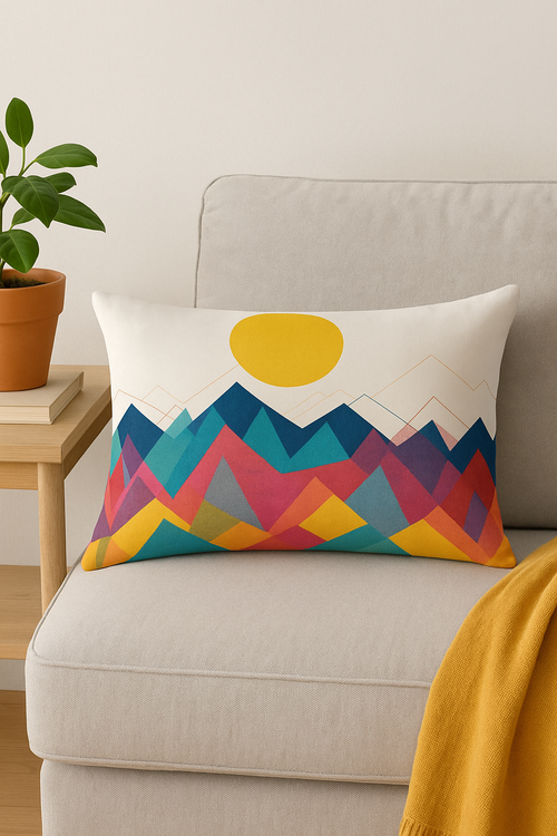 housse de coussin géométrique arc-en-ciel et imprimé végétal - vue 2 sur 2