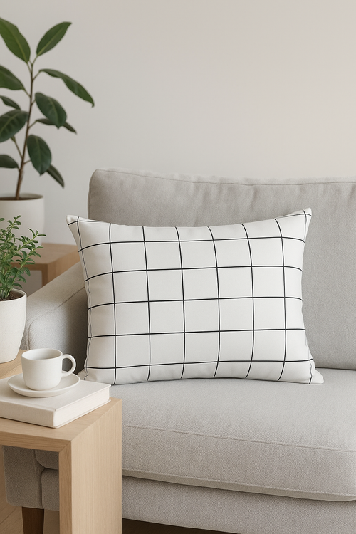 housse de coussin géométrique arc-en-ciel et motif végétal - vue 3 sur 2