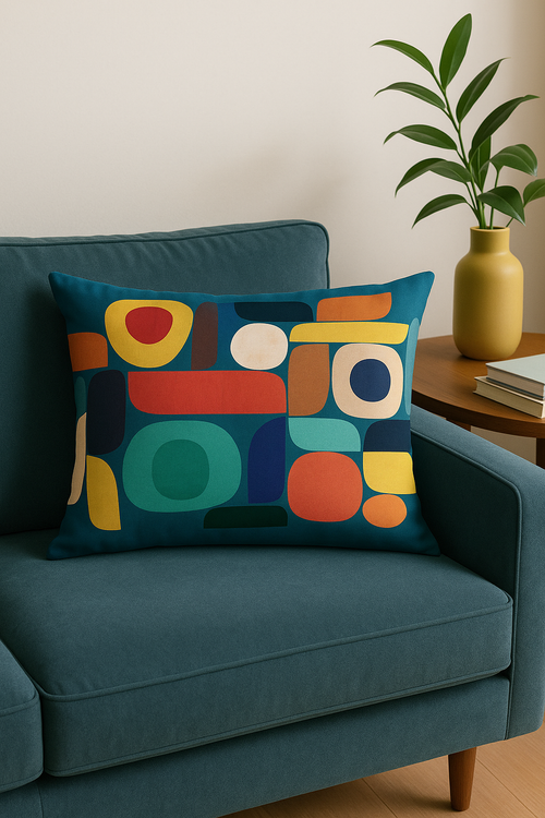 housse de coussin géométrique arc-en-ciel et motifs végétaux