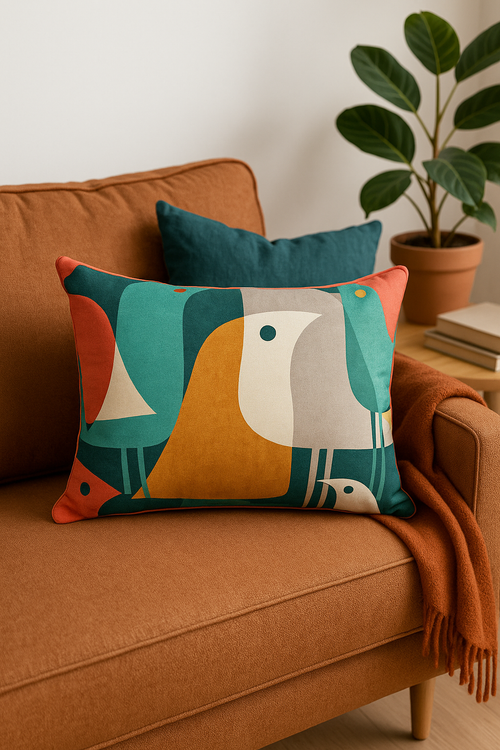 housse de coussin géométrique arc-en-ciel et motifs végétaux - vue 3 sur 2