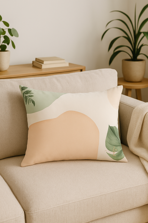 housse de coussin géométrique arc-en-ciel et motifs végétaux - vue 3 sur 2