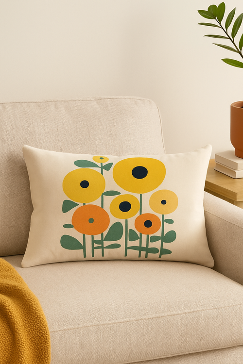 housse de coussin géométrique arc-en-ciel et végétal - vue 2 sur 2