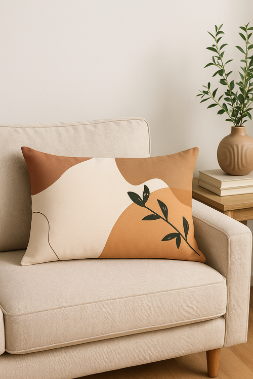 housse de coussin géométrique arc-en-ciel et végétal décoratif - vue 2 sur 2