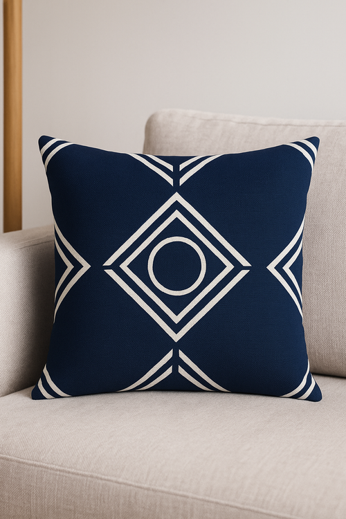 housse de coussin géométrique bleu foncé pour décoration intérieure - vue 2 sur 2