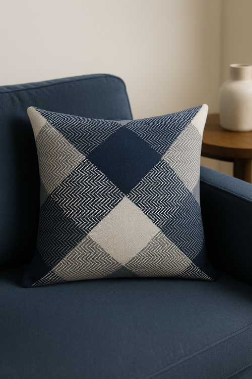 housse de coussin géométrique bleu foncé pour décoration intérieure - vue 2 sur 2