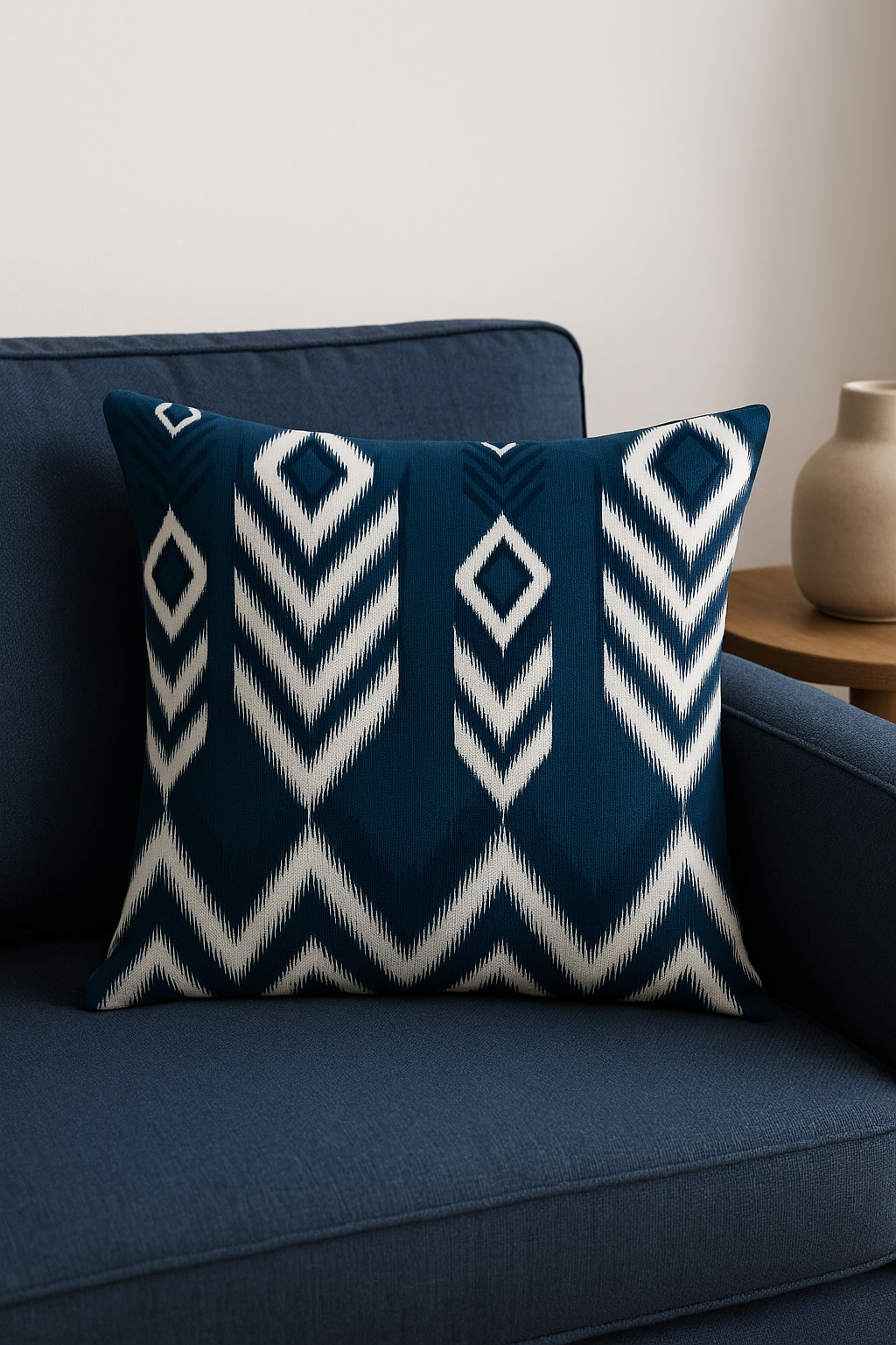 housse de coussin géométrique bleu foncé pour décoration intérieure