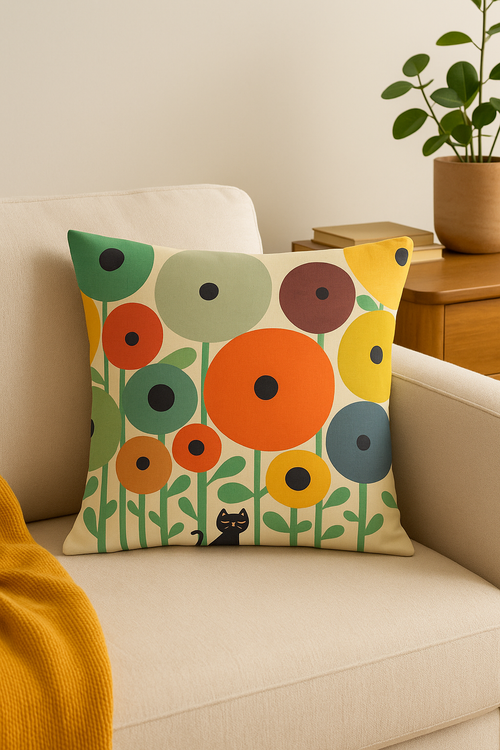 housse de coussin géométrique fleurs sauvages abstraites colorées