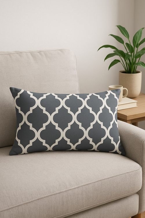 housse de coussin géométrique gris rectangulaire décorative moderne - vue 2 sur 2