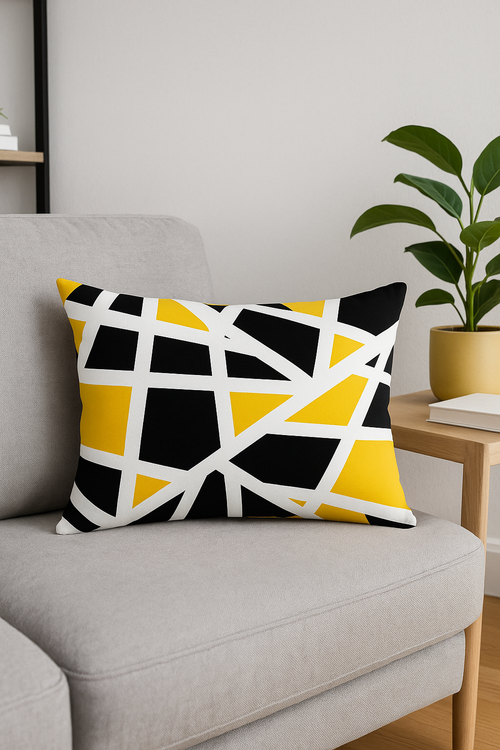 housse de coussin géométrique jaune pour décoration intérieure - vue 2 sur 2