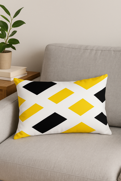 housse de coussin géométrique jaune pour décoration intérieure - vue 2 sur 2