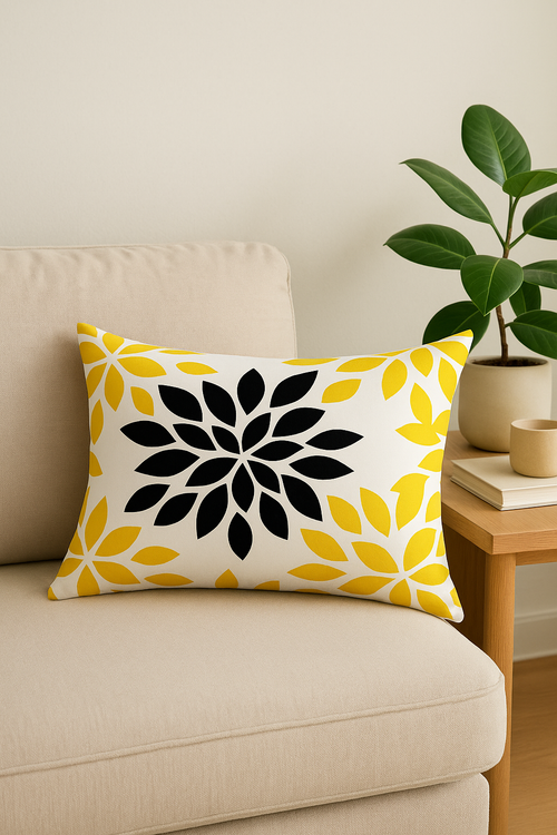 housse de coussin géométrique jaune pour décoration intérieure - vue 2 sur 2