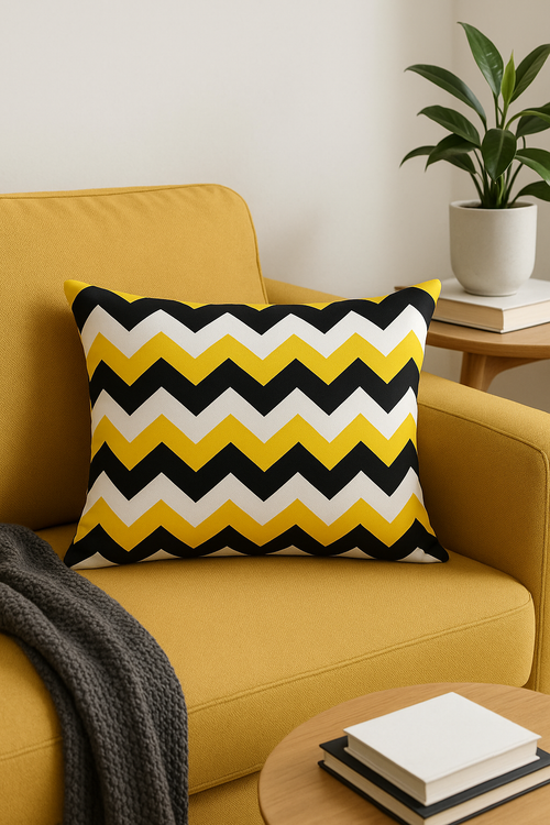 housse de coussin géométrique jaune pour décoration intérieure - vue 2 sur 2