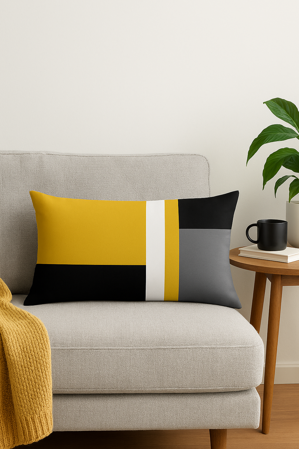 housse de coussin géométrique jaune pour décoration intérieure