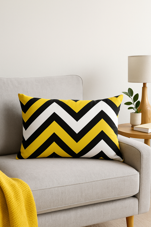housse de coussin géométrique jaune pour salon et chambre - vue 2 sur 2
