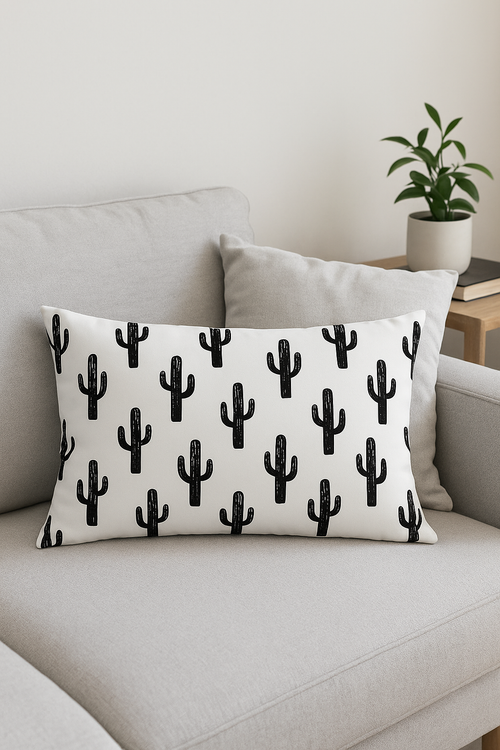 housse de coussin géométrique marbré noir et blanc 30 x 50 cm - vue 2 sur 2