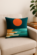 housse de coussin géométrique motifs floraux colorés et peau de pêche