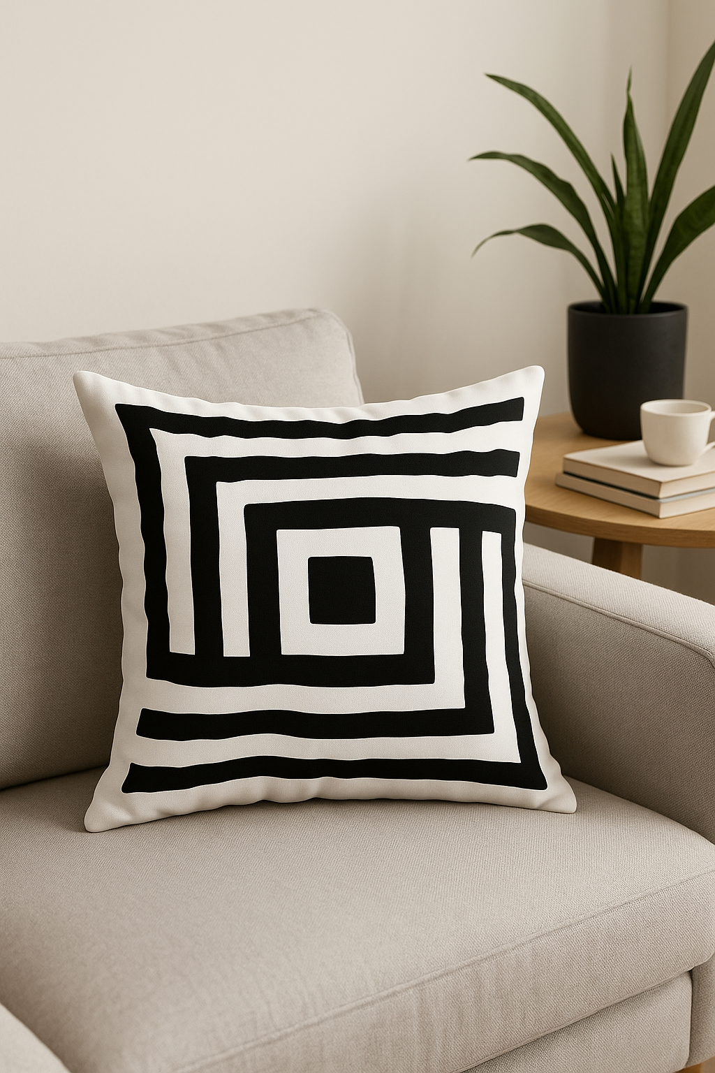 housse de coussin géométrique noir et blanc décoratif - vue 3 sur 2