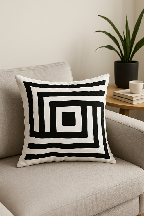 housse de coussin géométrique noir et blanc décoratif