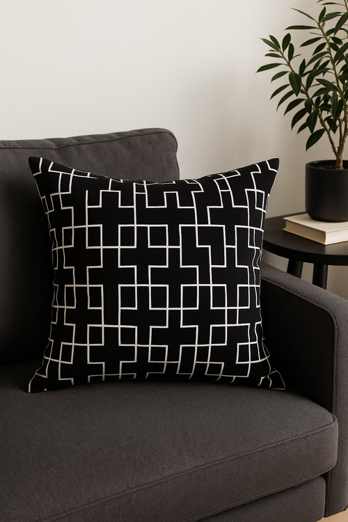 housse de coussin géométrique noir et blanc design moderne - vue 2 sur 2