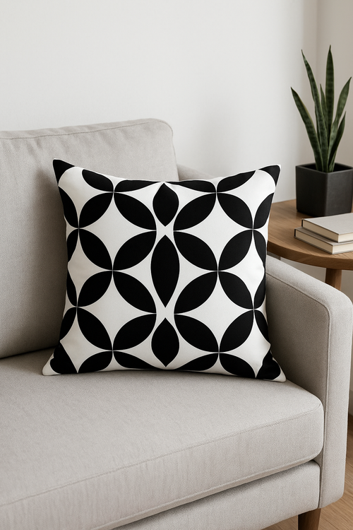 housse de coussin géométrique noir et blanc élégant - vue 2 sur 2