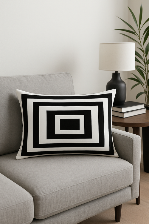 housse de coussin géométrique noir et blanc pour canapé - vue 2 sur 2