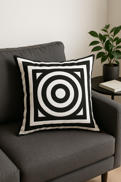 housse de coussin géométrique noir et blanc pour décoration intérieure - vue 2 sur 2