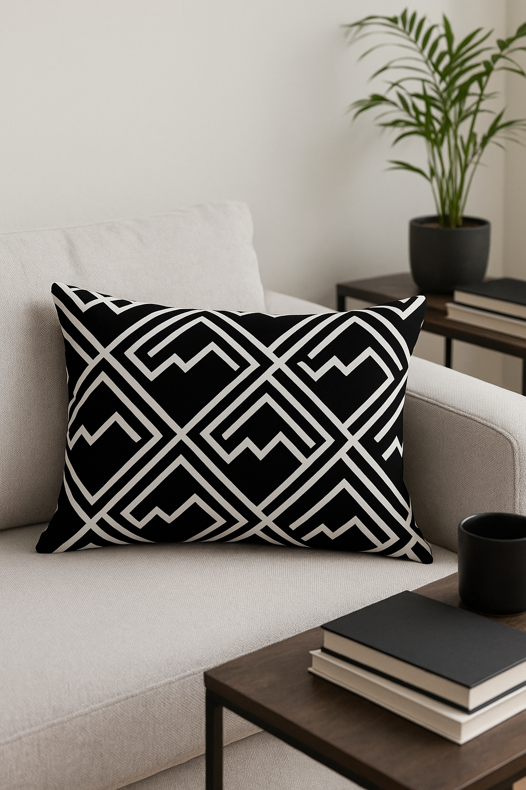 housse de coussin géométrique noir et blanc simple - vue 2 sur 2