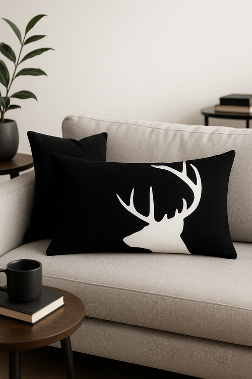 housse de coussin géométrique noir et blanc simple - vue 2 sur 2