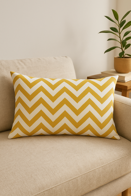housse de coussin géométrique noir et jaune 30 x 50 cm - vue 2 sur 2