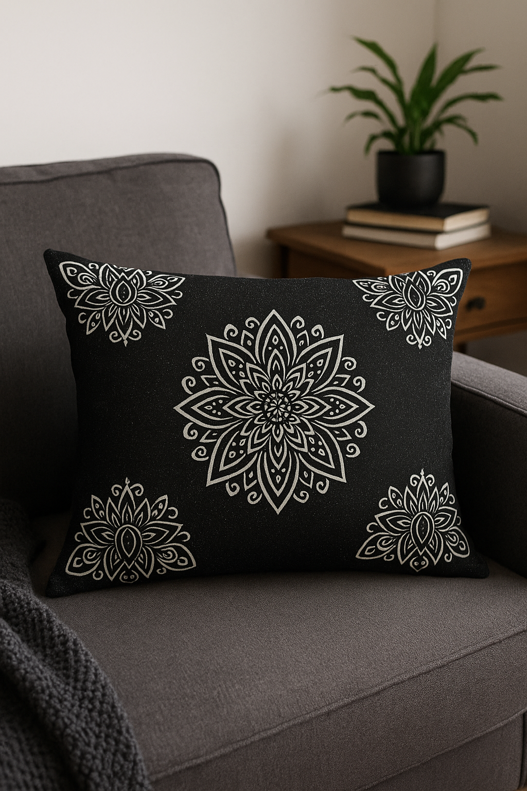 housse de coussin géométrique noir et jaune 30 x 50 cm - vue 2 sur 2