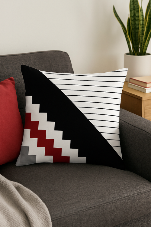 housse de coussin géométrique noir et rouge moderne - vue 2 sur 2