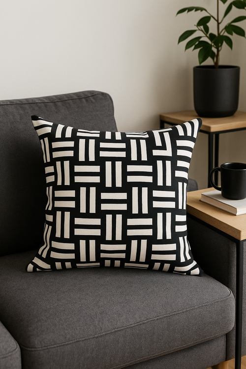 housse de coussin géométrique noire et blanche décorative à lignes ondulées