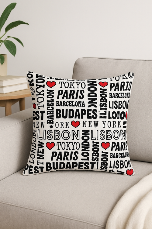 housse de coussin géométrique noire et rouge design moderne - vue 2 sur 2